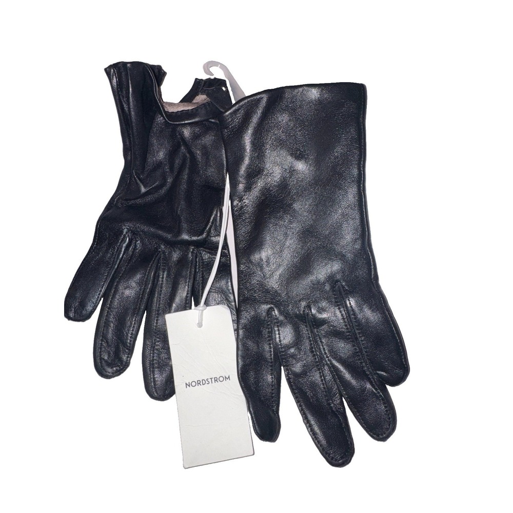 NORDSTROM Black Leather Gloves Size Small New With Tags